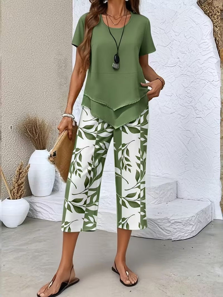 Eldrid two piece leaf print top and trouser set – image 2