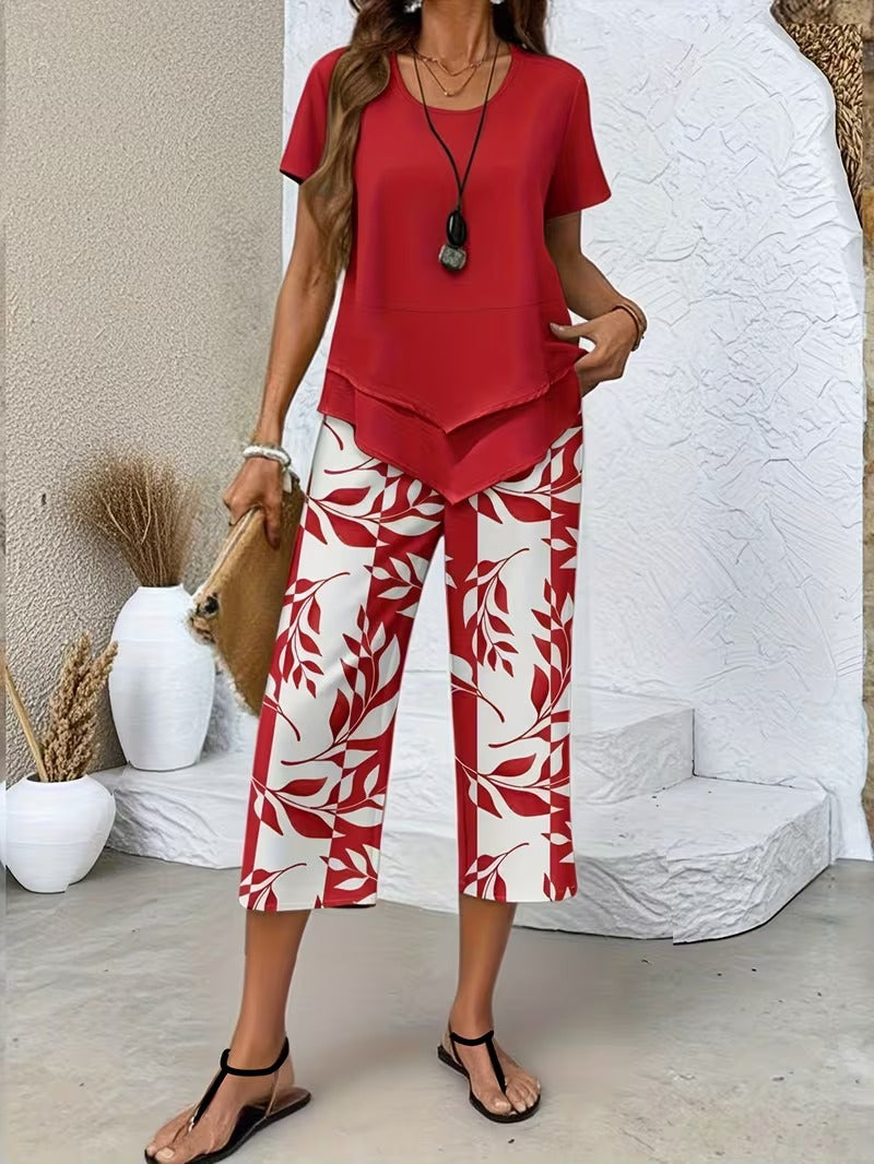Eldrid two piece leaf print top and trouser set – image 4