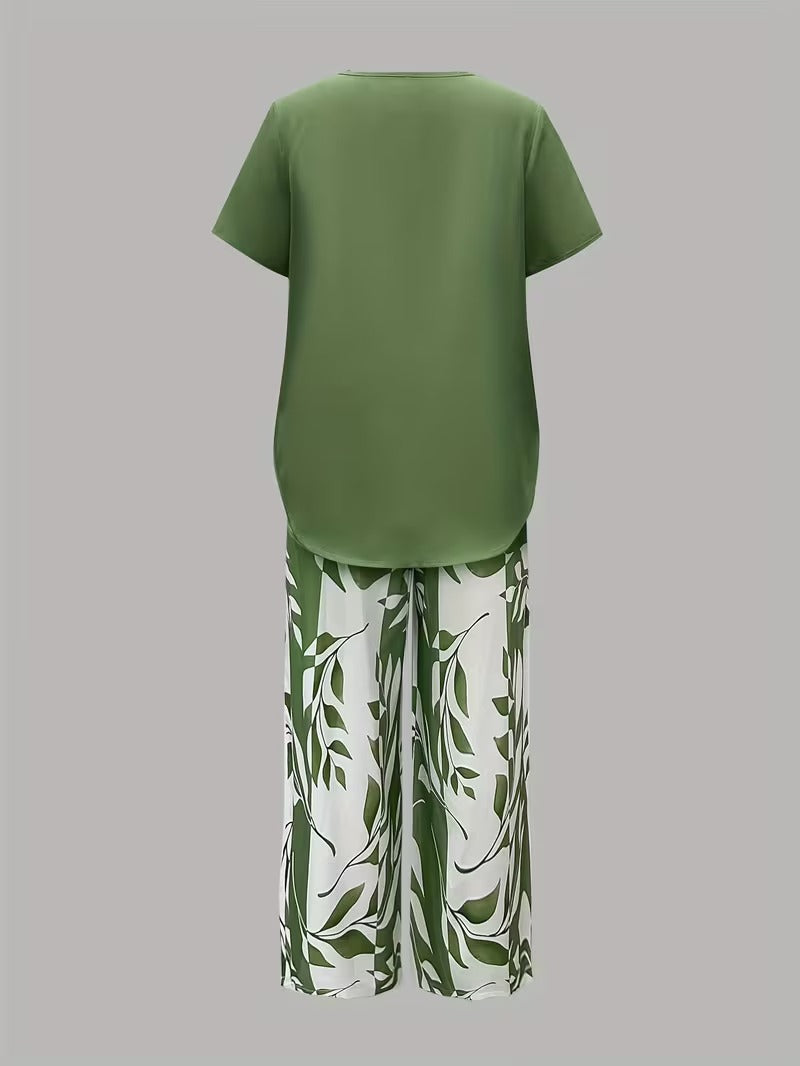 Eldrid two piece leaf print top and trouser set – image 14