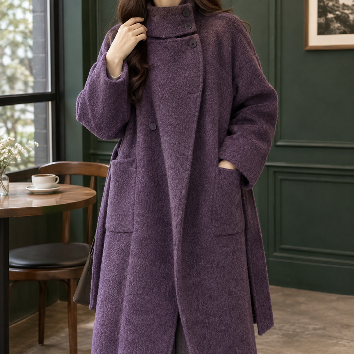 Hawys belted stand collar longline coat
