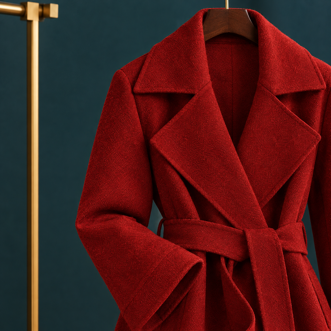 Gwawr belted longline wrap coat with flared sleeves – image 2