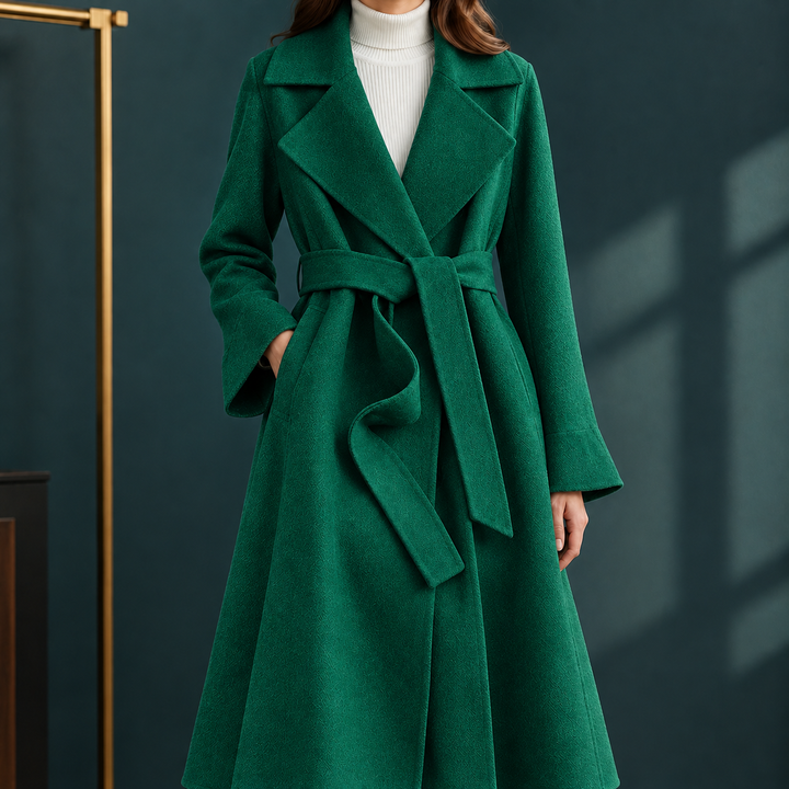 Gwawr belted longline wrap coat with flared sleeves – image 3
