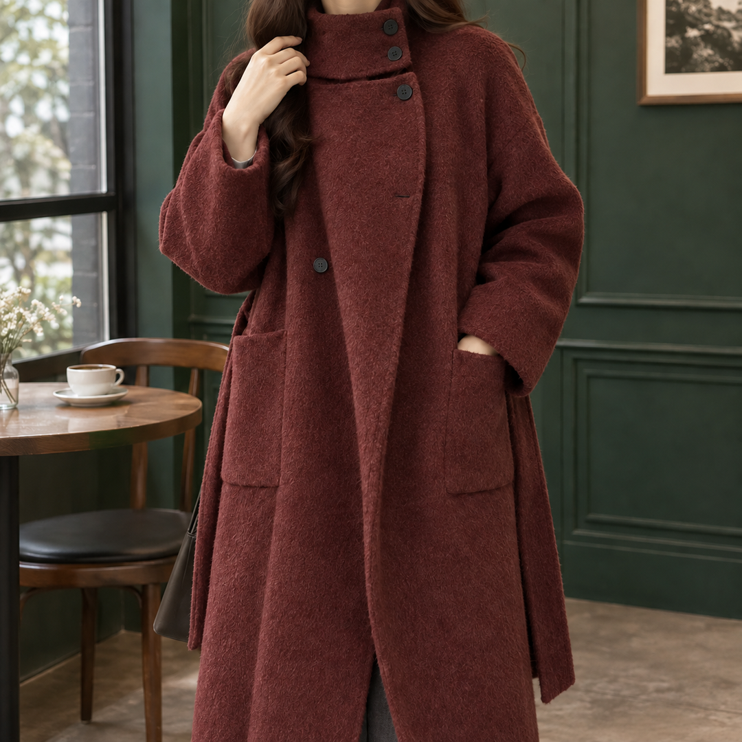 Hawys belted stand collar longline coat – image 3