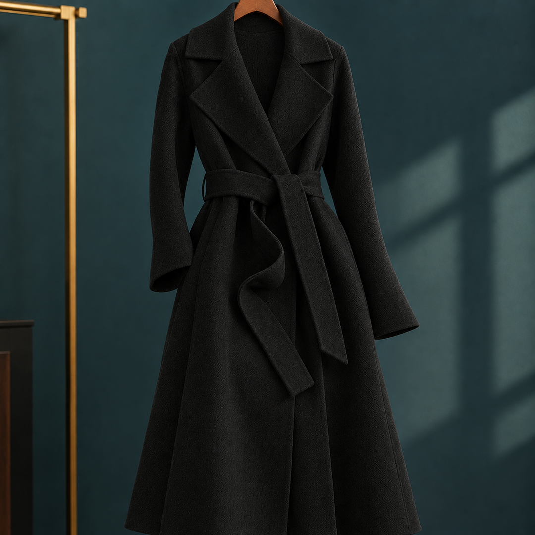 Gwawr belted longline wrap coat with flared sleeves – image 4