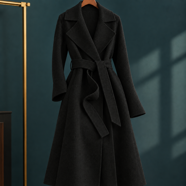 Gwawr belted longline wrap coat with flared sleeves – image 4