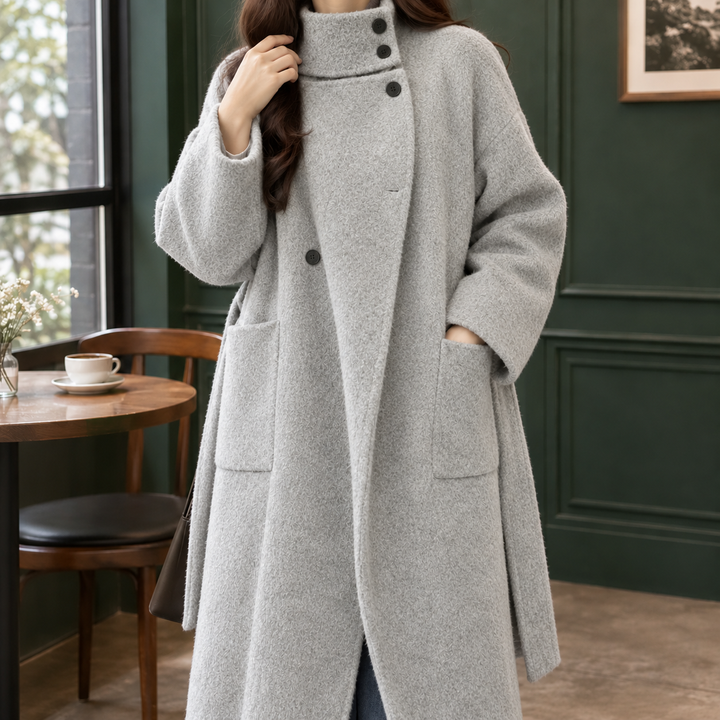 Hawys belted stand collar longline coat – image 4