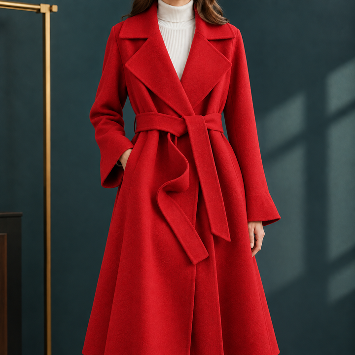 Gwawr belted longline wrap coat with flared sleeves – image 5