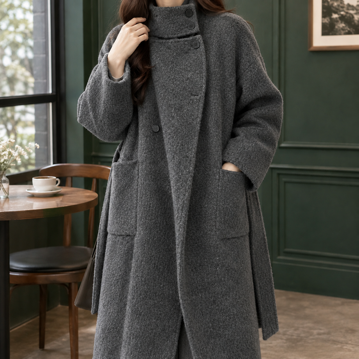 Hawys belted stand collar longline coat – image 5