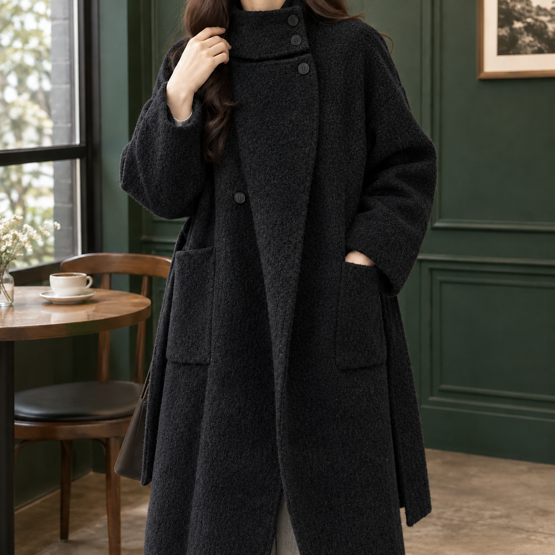 Hawys belted stand collar longline coat – image 6