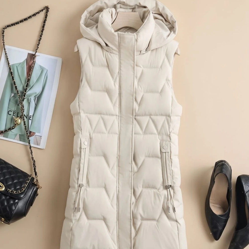 Jette longline hooded quilted gilet in red