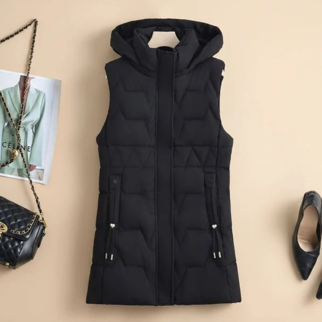 Jette longline hooded quilted gilet in white