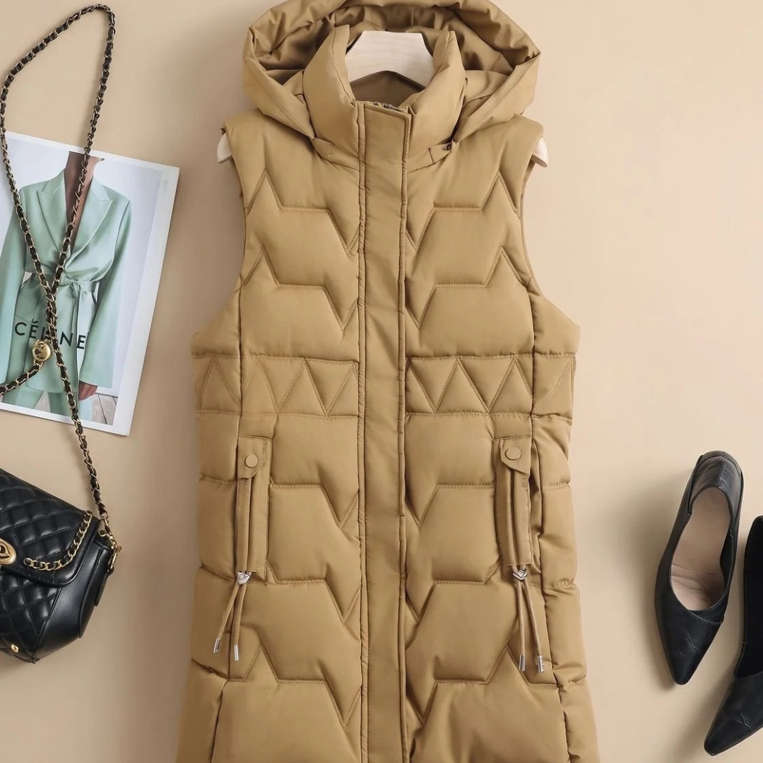 Jette longline hooded quilted gilet in black