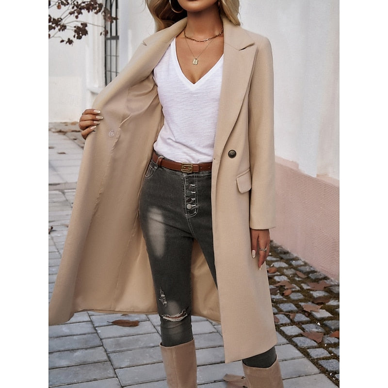 Ruby long straight coat with lapels – image 16