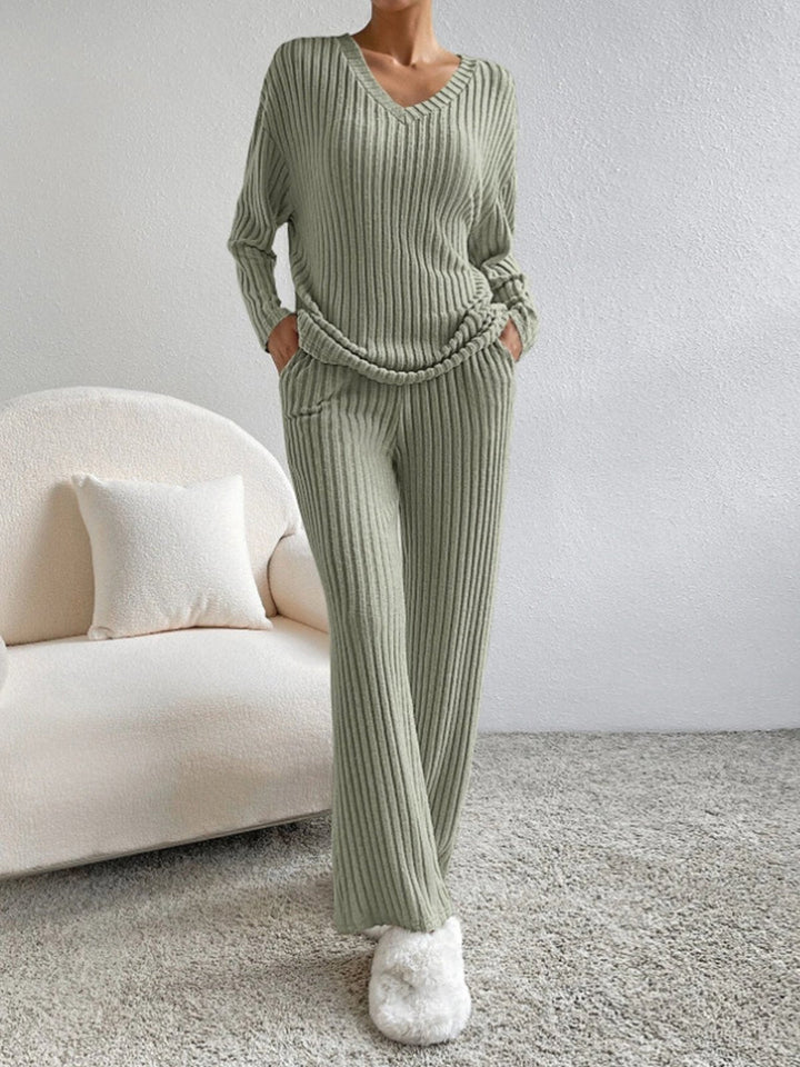 Laurine ribbed v neck two piece lounge set – image 12