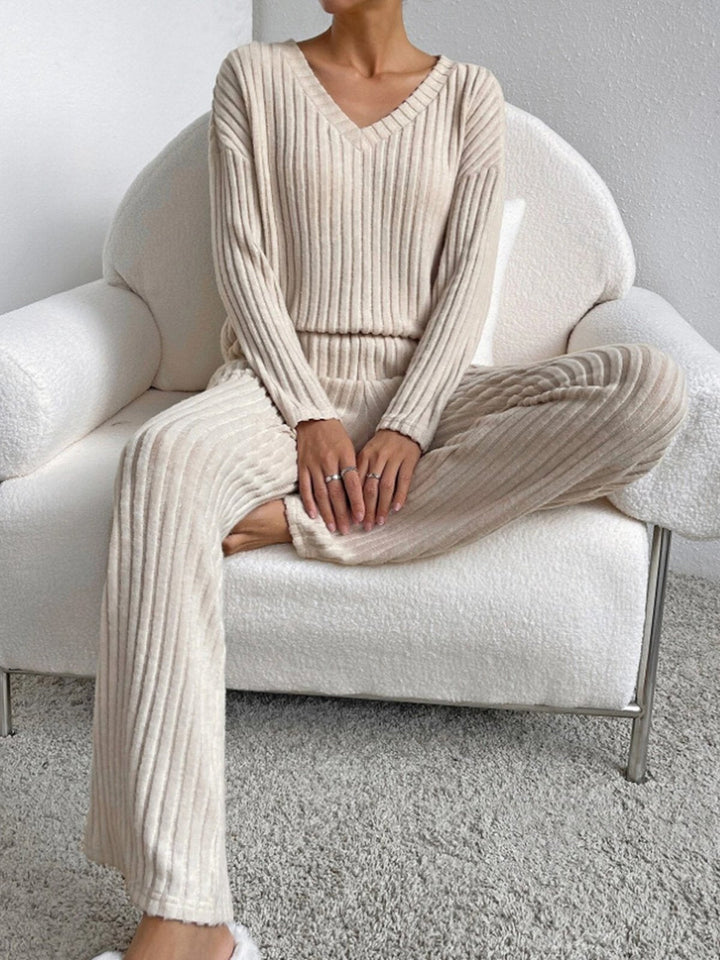 Laurine ribbed v neck two piece lounge set – image 7