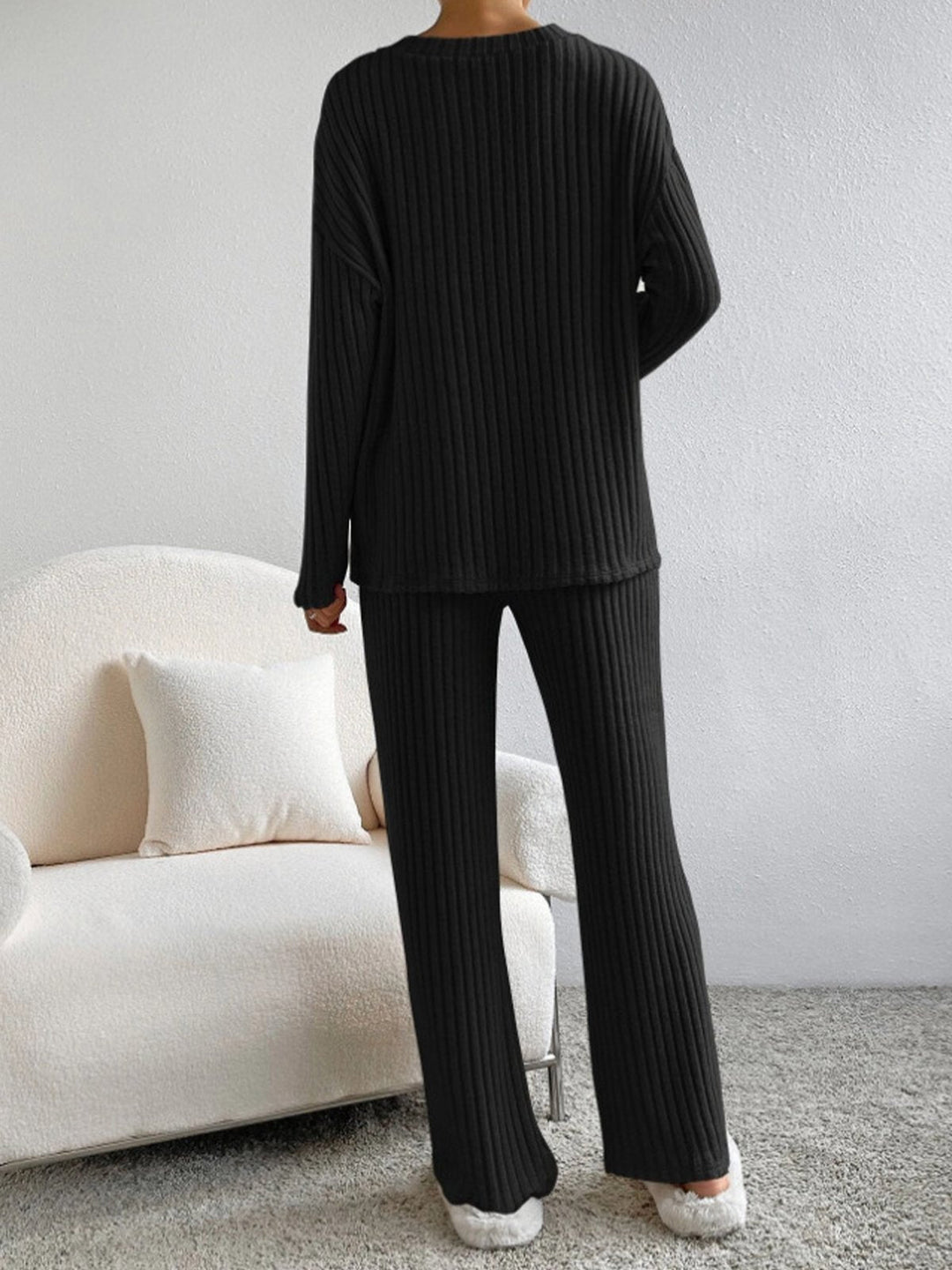 Laurine ribbed v neck two piece lounge set – image 9