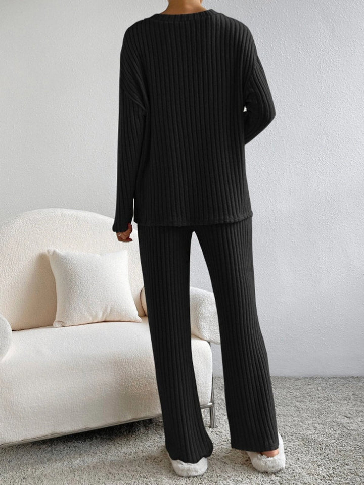 Laurine ribbed v neck two piece lounge set – image 9