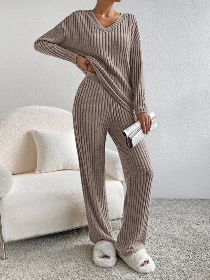Laurine ribbed v neck two piece lounge set – image 14