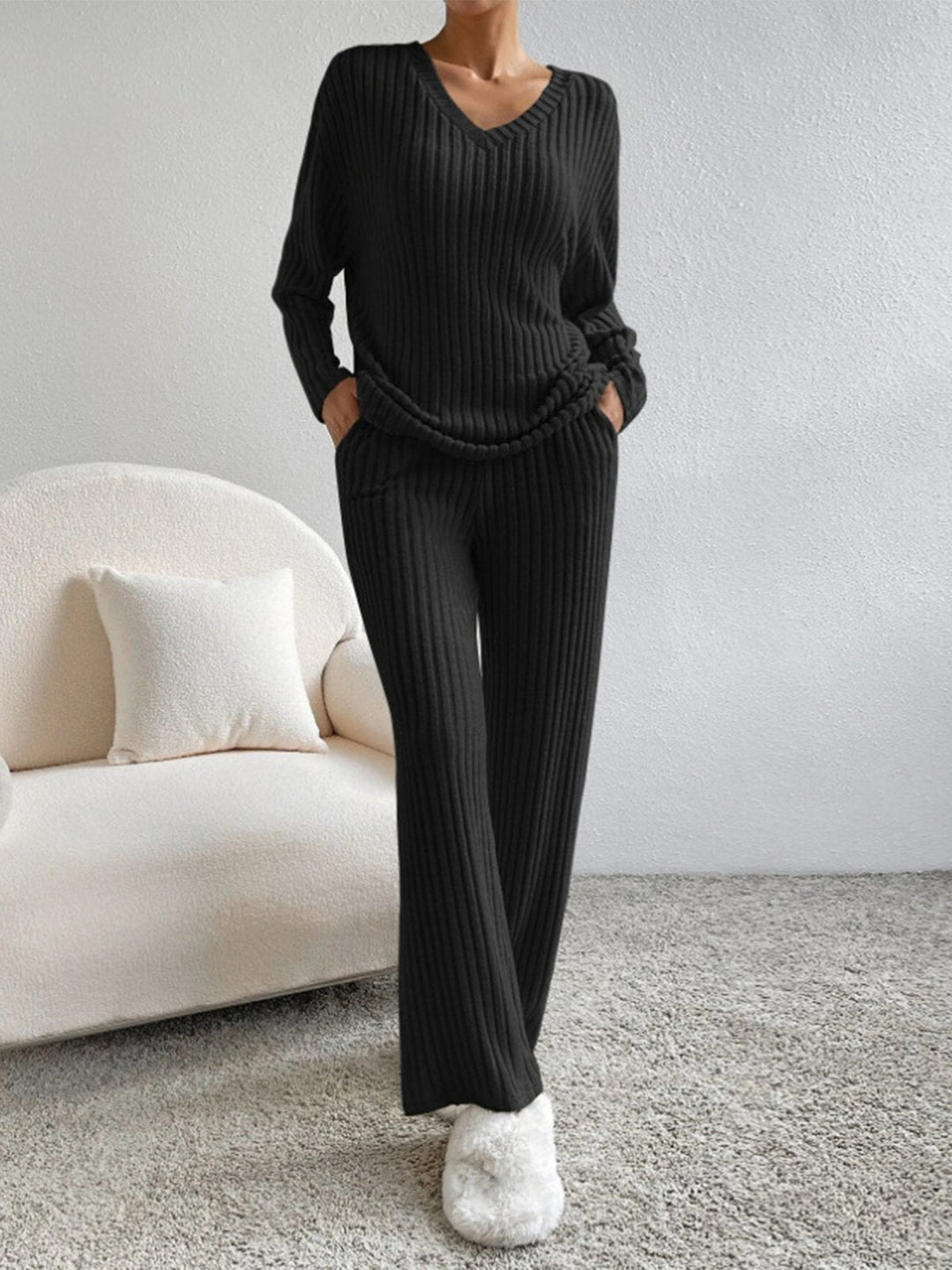 Laurine ribbed v neck two piece lounge set – image 11
