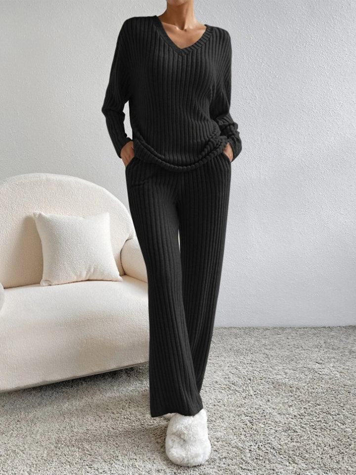 Laurine ribbed v neck two piece lounge set – image 11
