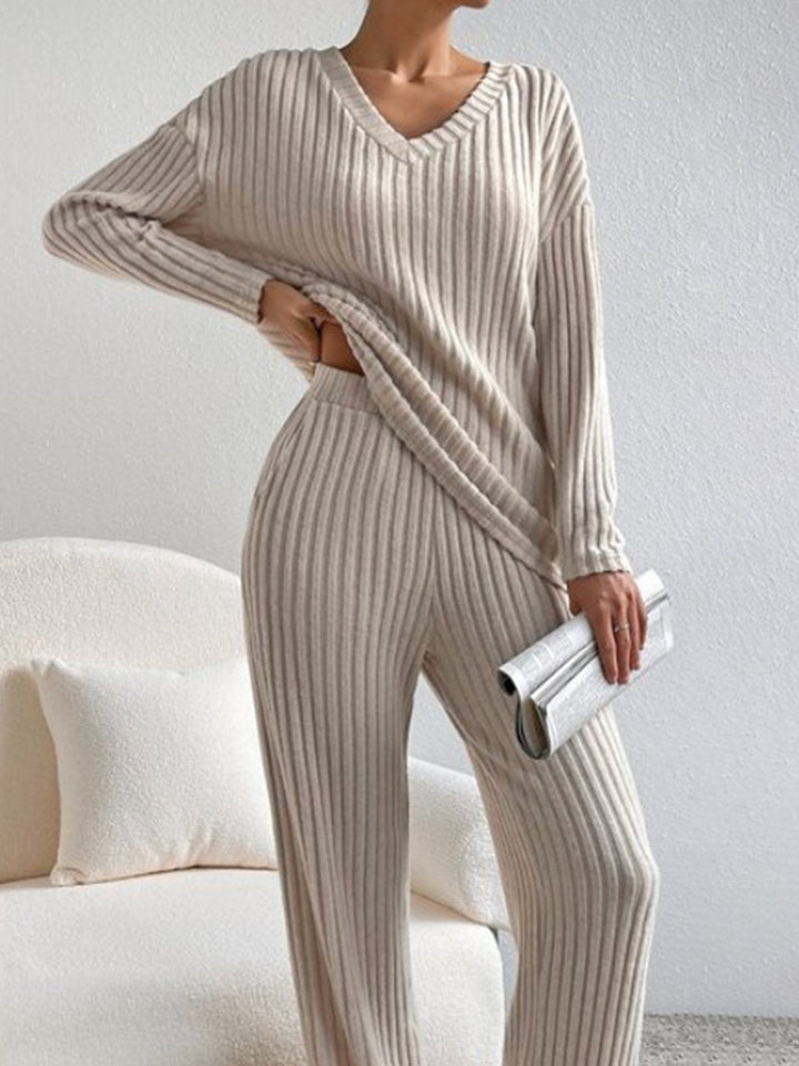 Laurine ribbed v neck two piece lounge set – image 6