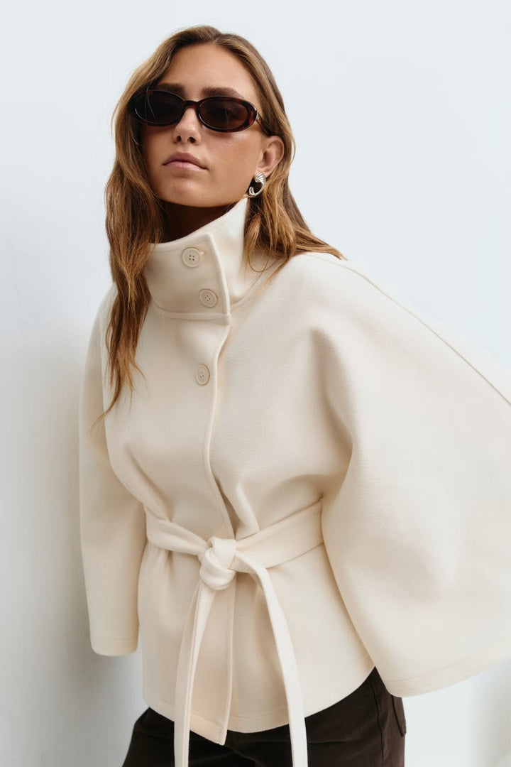 Delphine wrap blazer jacket with stand collar