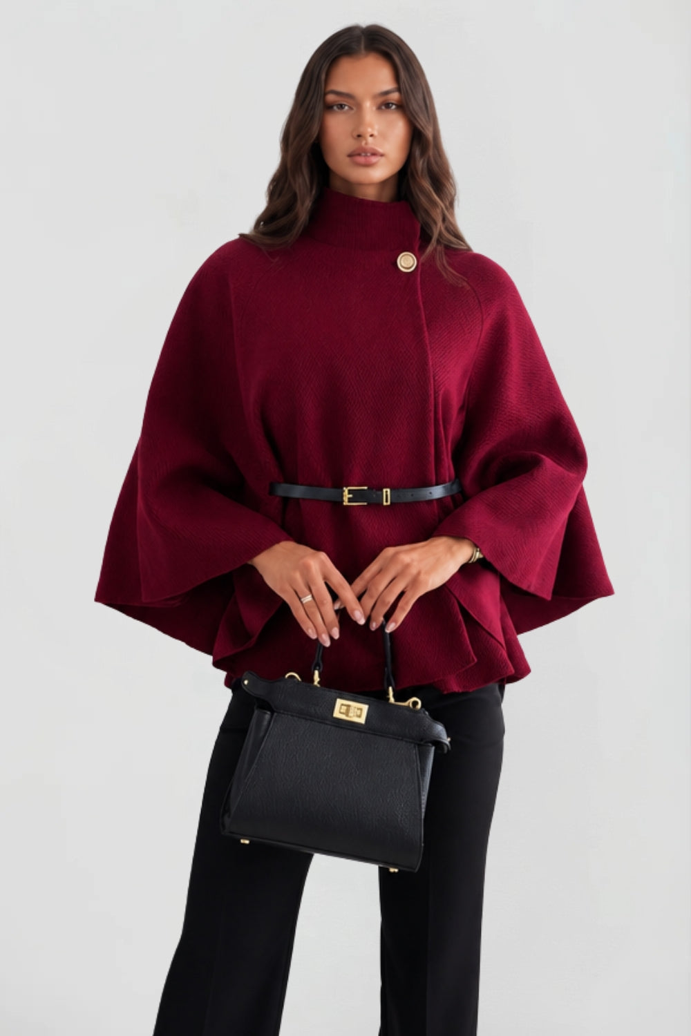 Ottilie belted cape coat with wide sleeves