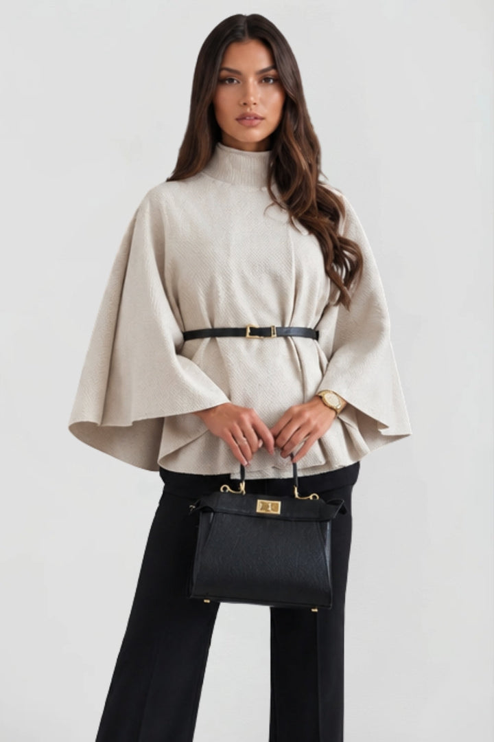 Ottilie belted cape coat, fabric detail