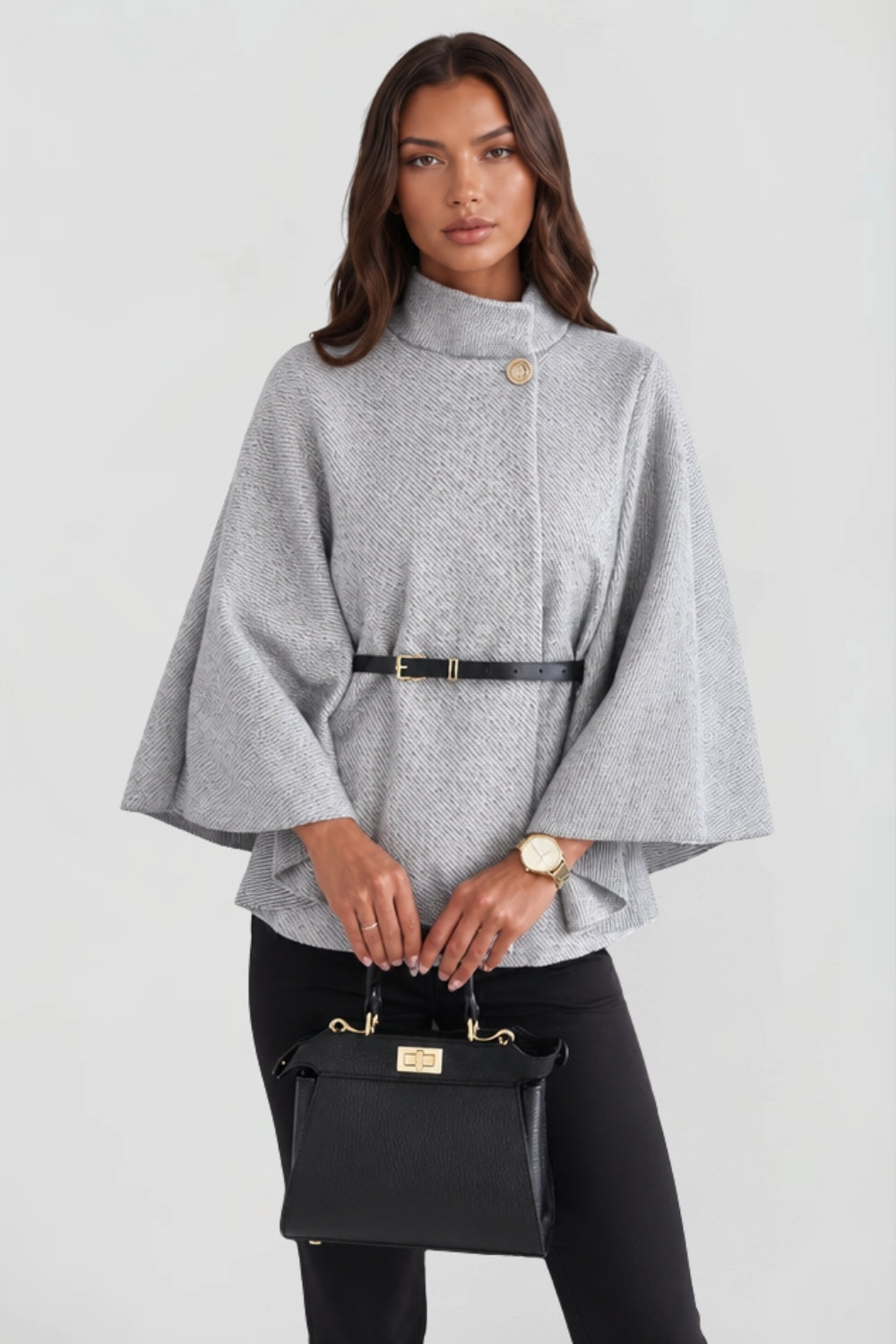 Ottilie belted cape coat in black