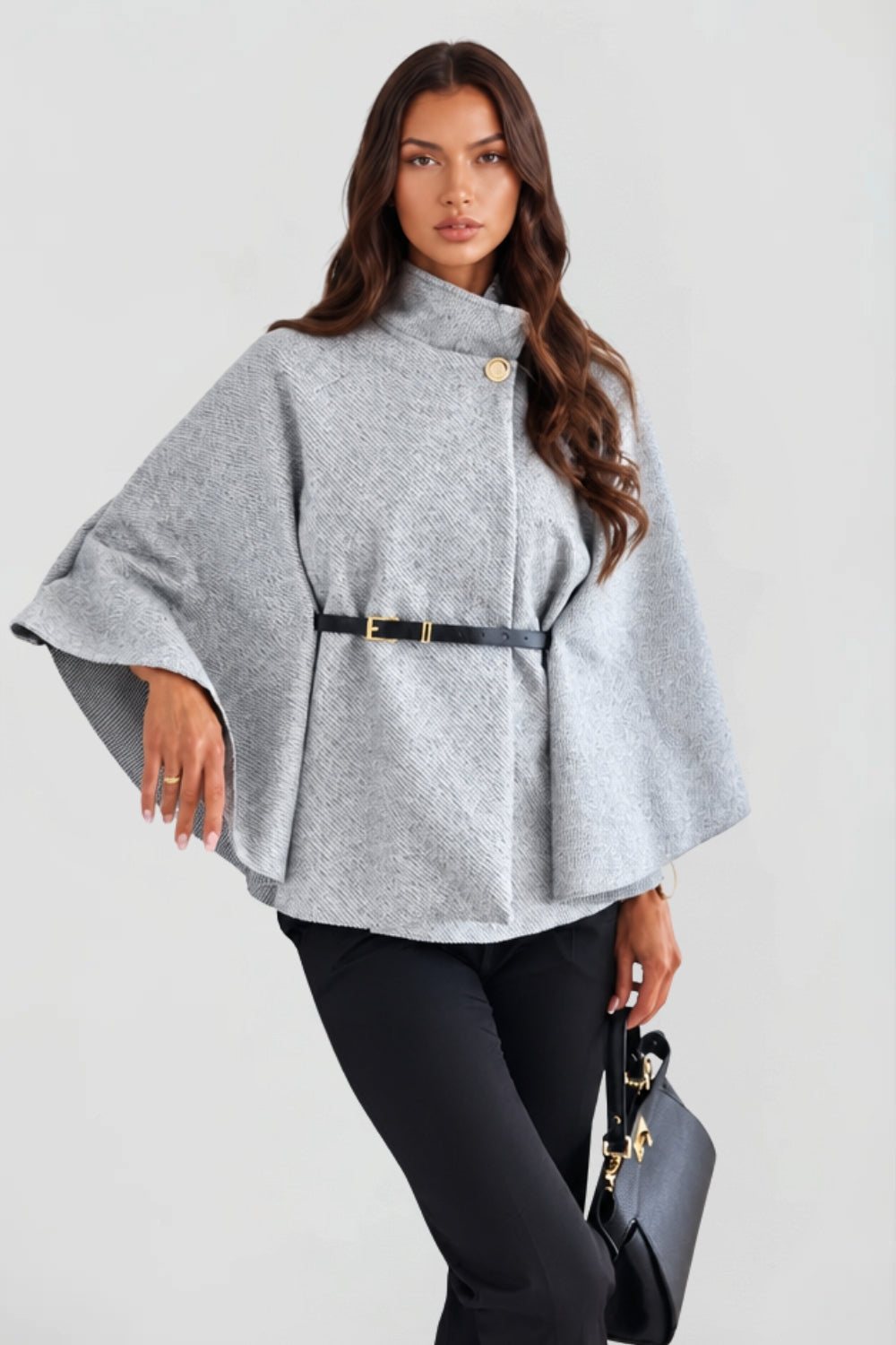 Ottilie belted cape coat in cream white