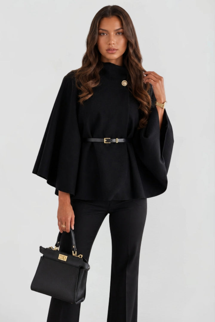 Ottilie belted cape coat, detail