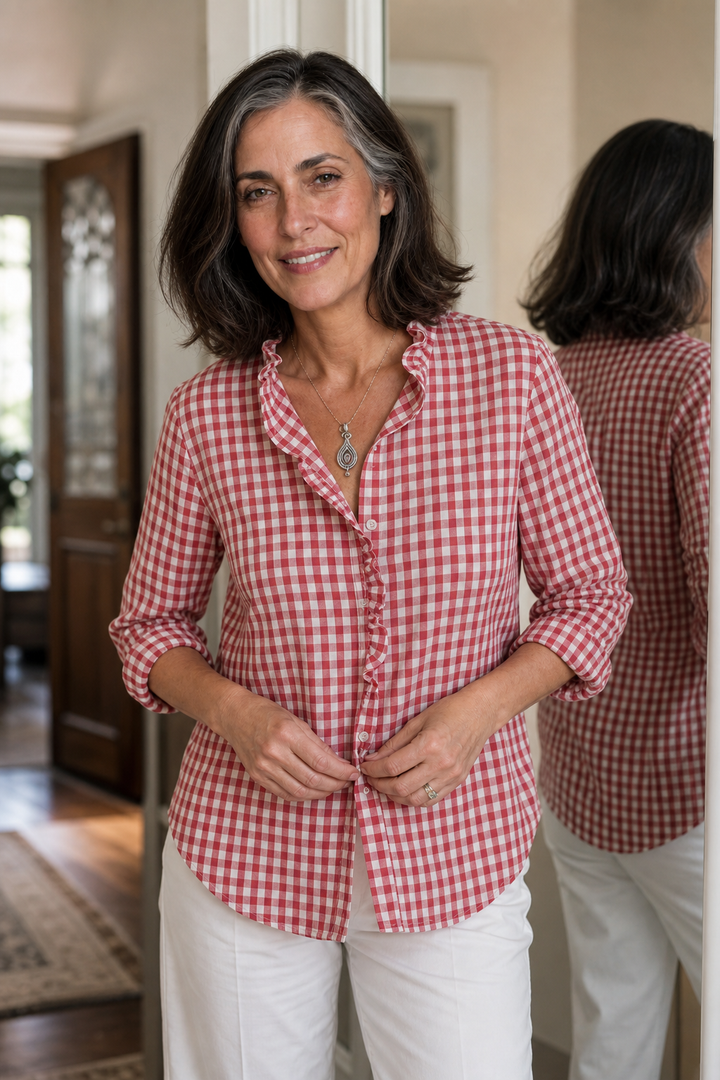 Madeleine ruffled collar check blouse – image 2