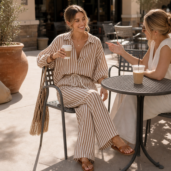 Ebba striped two piece set with lantern sleeves – image 4