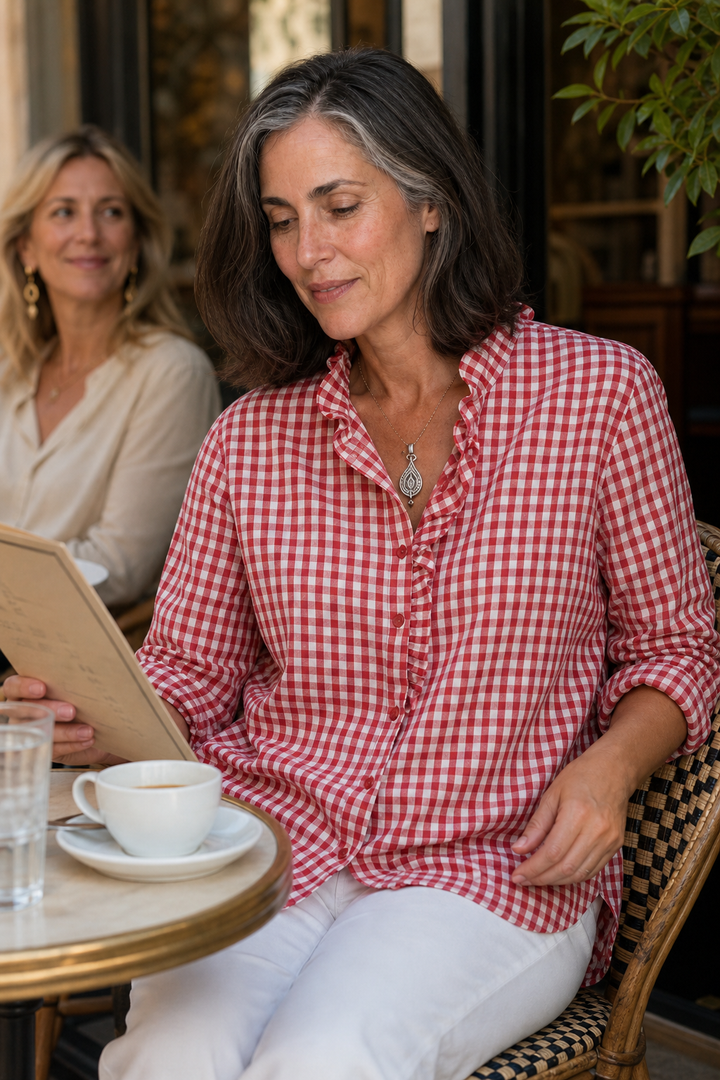Madeleine ruffled collar check blouse – image 4