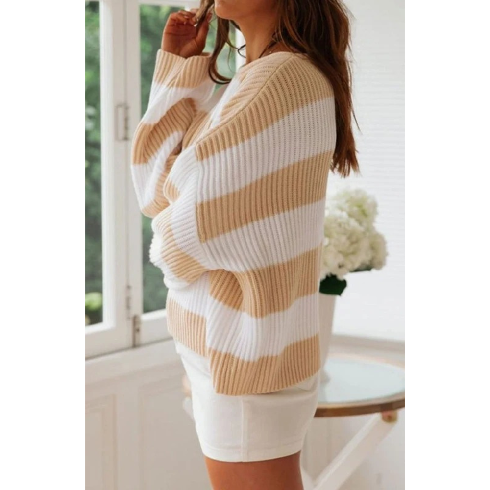 Luise oversized striped knit jumper in khaki