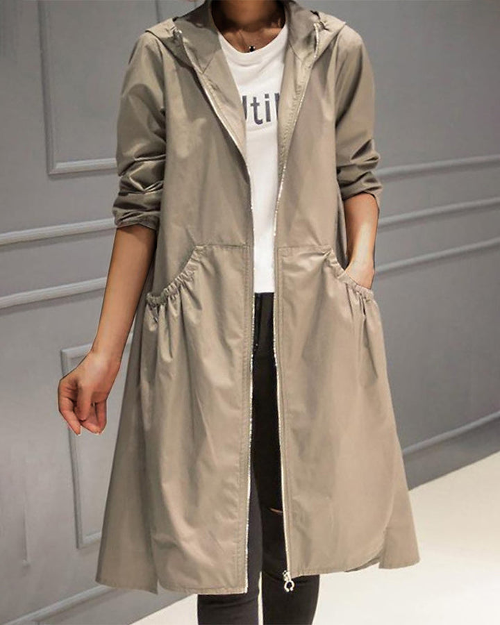 Imogen hooded fluid trench coat