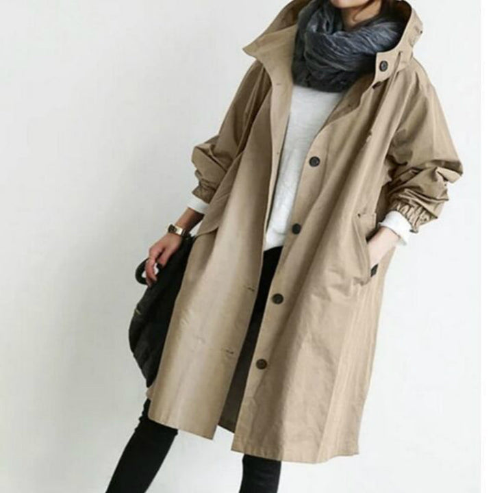 Noor hooded high neck trench coat
