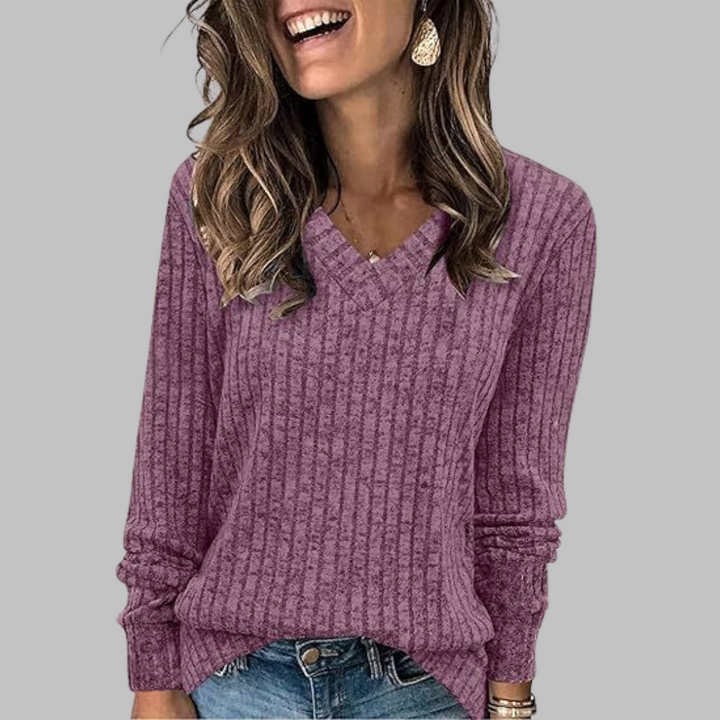 Persephone V neck ribbed knit jumper – image 12
