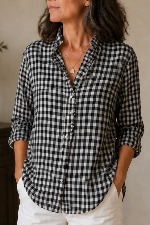 Madeleine ruffled collar check blouse – image 11