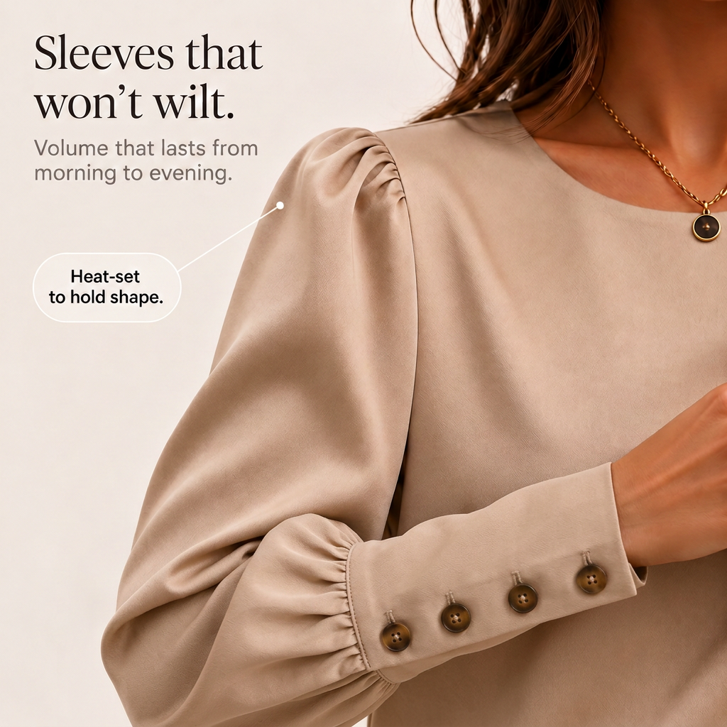 Blanche Elegant Puff Sleeve Satin Blouse - image 8