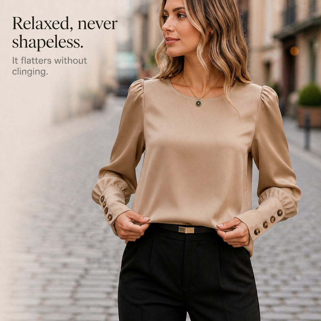 Blanche Elegant Puff Sleeve Satin Blouse - image 7