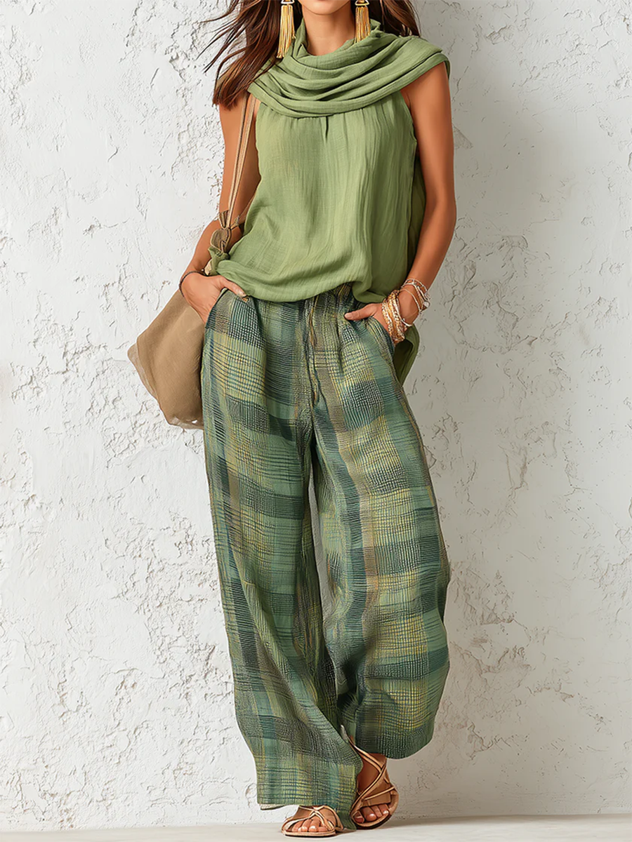 Clio printed fluid blouse and wide leg trouser set