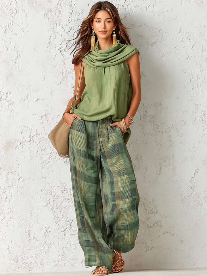 Clio printed fluid blouse and wide leg trouser set – image 4