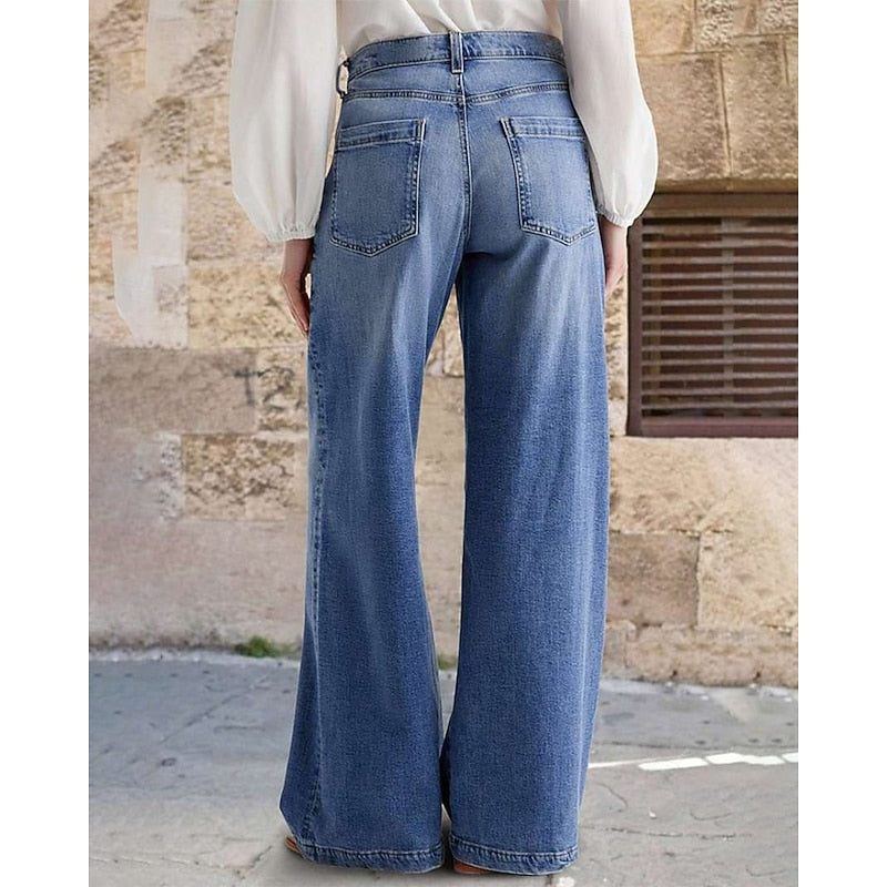 Marianne | Elegant Mid Rise Wide Leg Jeans