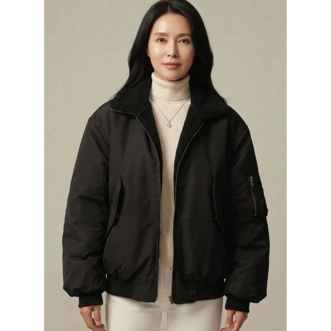Peggy hooded bomber jacket, front view