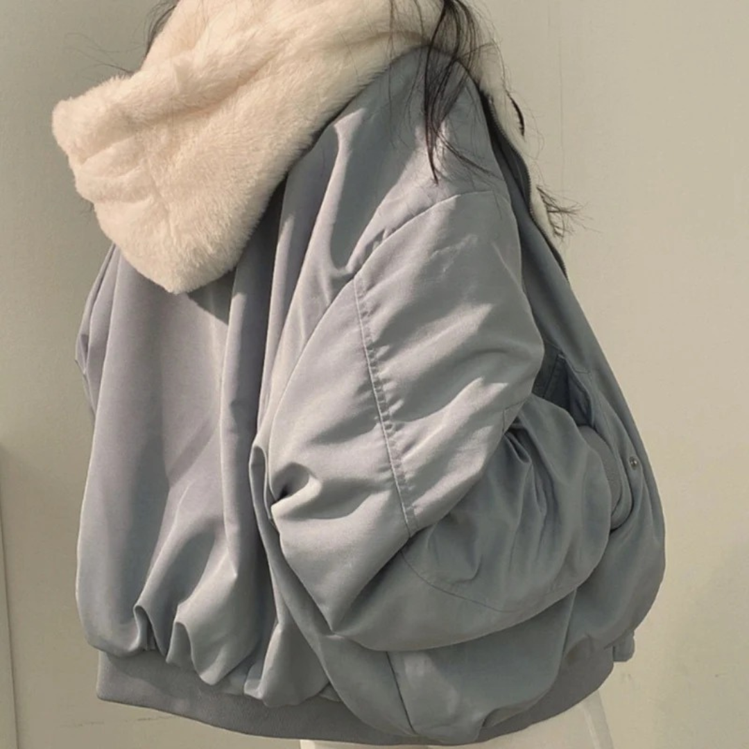 Peggy hooded bomber jacket in beige