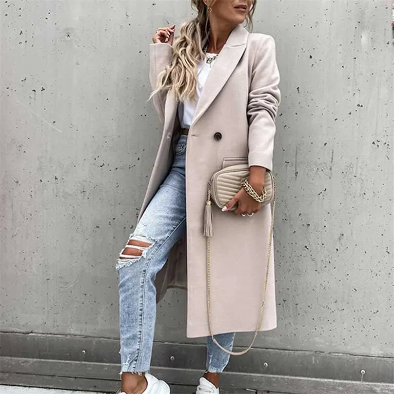 Ailsa double breasted long coat with flap pockets – image 3