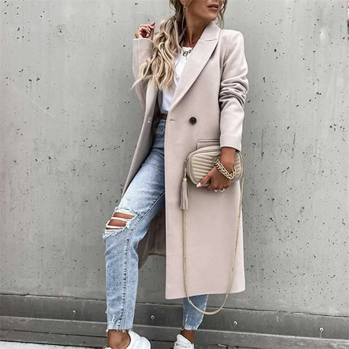 Ailsa double breasted long coat with flap pockets – image 3
