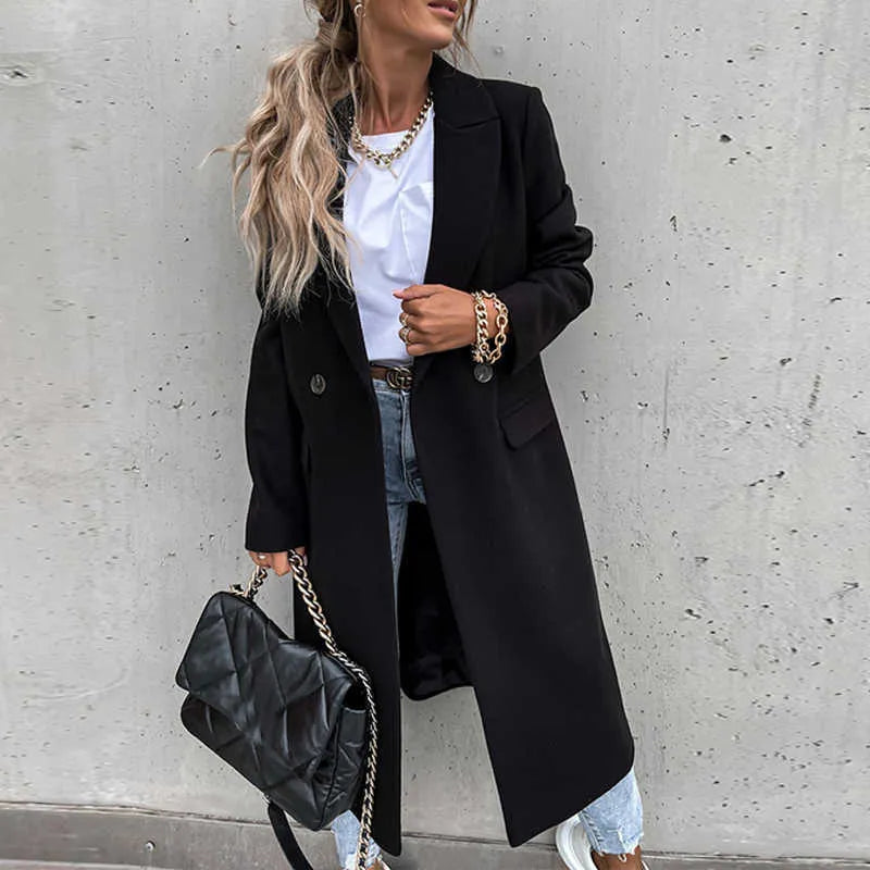 Ailsa double breasted long coat with flap pockets – image 9