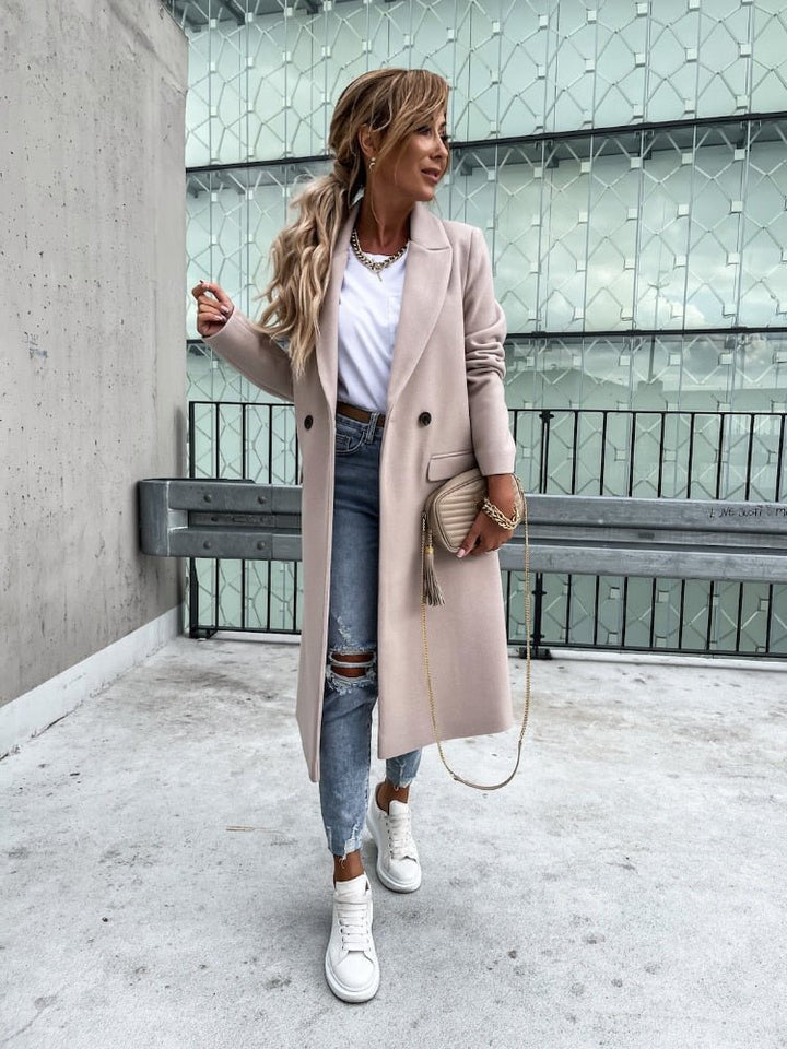 Ailsa double breasted long coat with flap pockets